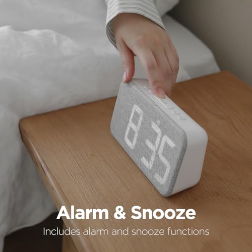 Fabric LED Digital Alarm Clock with Temperature Display & USB Charger