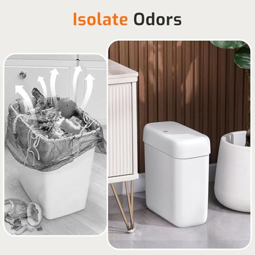 Slim 2.6 Gallon Bathroom Trash Can with Press Top Lid - White Plastic