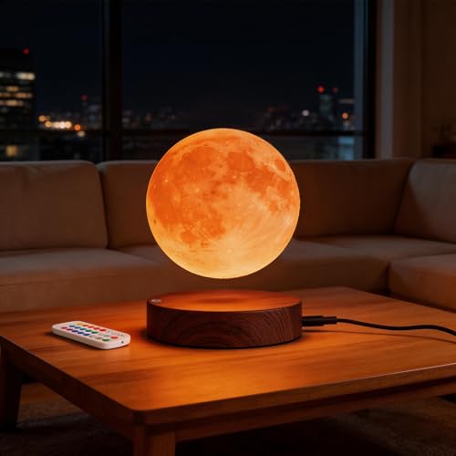VGAzer Levitating Moon Lamp with 16 Colors Remote Control - 3D Printing Night Light, Floating Spinning Moon Decor Gift