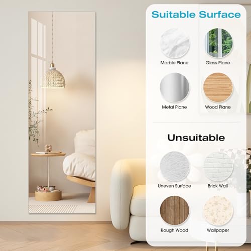Full Length Wall Mirror, 47x16 Inch Shatterproof Acrylic Adhesive Mirror