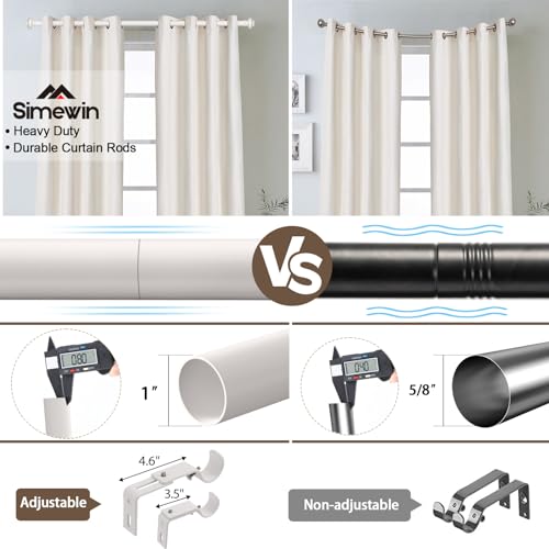 Adjustable White Curtain Rod Set 28 to 88 Inches, Heavy Duty Window Drapery
