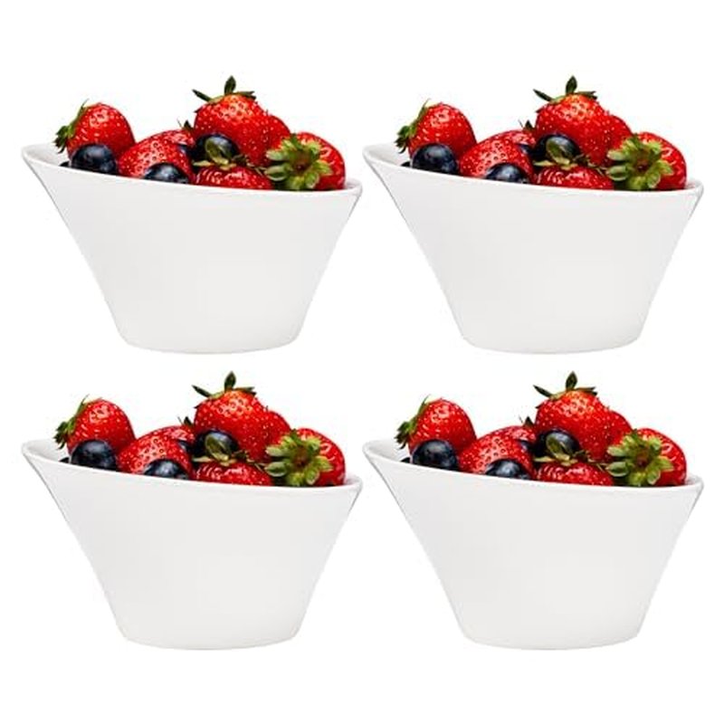 Vikko White Soup Bowls, Set of 4 Ceramic White Bowls, 10 Ounce Versatile Salad, Soup Bowl or Dessert Bowl, Elegant Shape, Dishwasher Safe