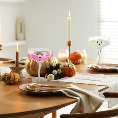 Baderke 4 Pack Clear Halloween Ghost Martini Glasses 13 oz - Reusable Party Drinkware