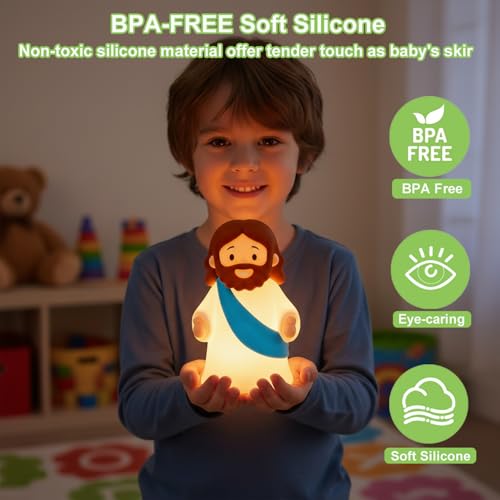 Jesus Night Light for Kids, Silicone Touch Dimmable Rechargeable Lamp