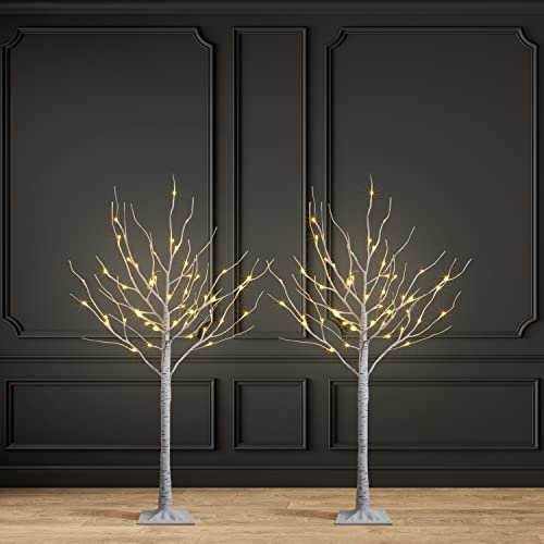 2 Pack 4ft Lighted Birch Tree with 48 LED Warm White Lights - Indoor/Outdoor Decor (4FT*2) SPIRIT STAR