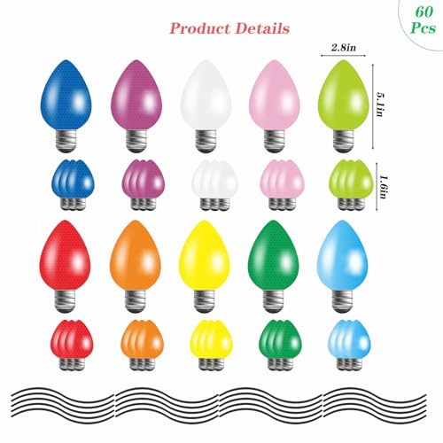 CHNBF 60Pcs Christmas Car Reflective Bulb Magnets & Wires - Holiday Decorations (Variation: Christmas)