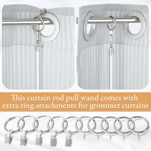6-Pack 46-Inch Metal Curtain Pull Wand Set with Rings and Hooks