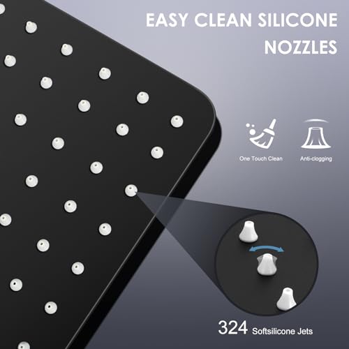 16-Inch Large Rain Shower Head, Matte Black Stainless Steel Rainfall Shower