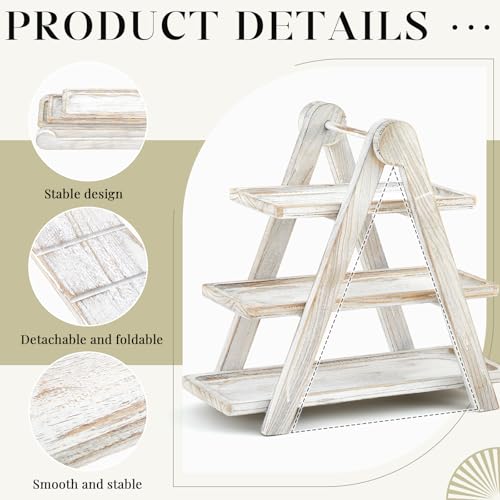 Rustic 3 Tier Wooden Cupcake Stand Ladder - Beeveer Party Dessert Display
