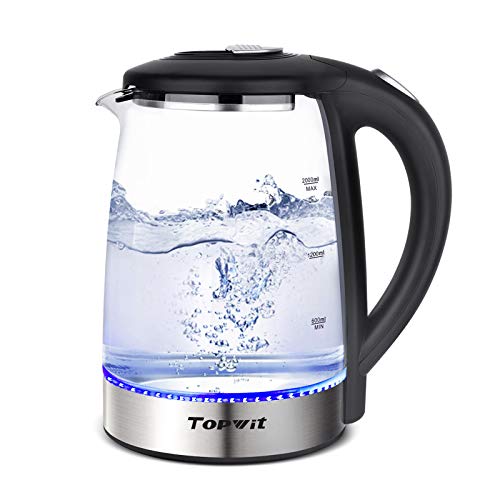 TOPWIT 2.1 Quarts Glass Electric Kettle - 2L BPA-Free Hot Water Boiler, Black