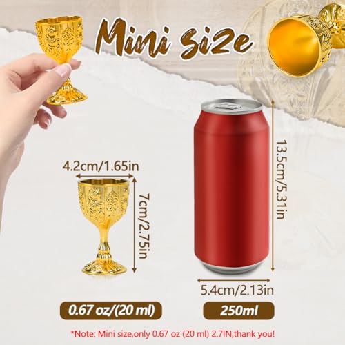 12-Piece Mini Vintage Metal Goblet Set, Gold Floral Embossed Shot Glasses