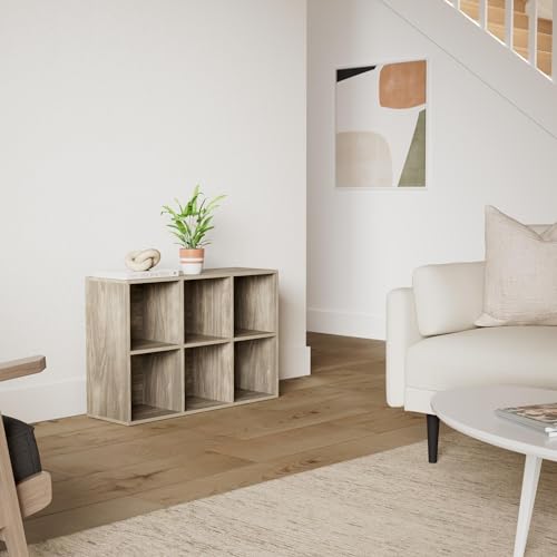 6-Cube Storage Organizer Bookcase with Customizable Back Panels - Greige