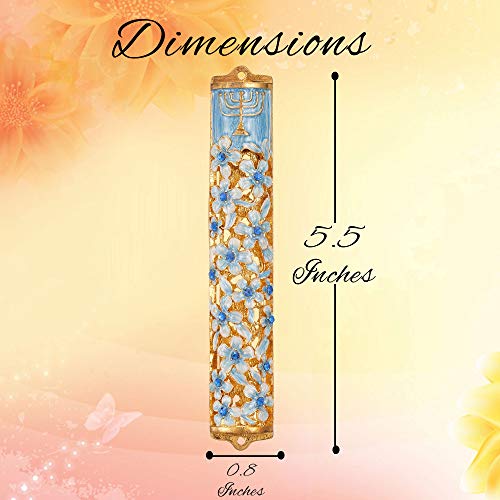Decorative Enamel Mezuzah with Scroll - Hand Painted Floral Design 5.5 Inch