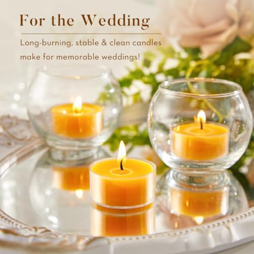 Ashlux 100 Pack Beeswax Tea Lights Candles Unscented 4H Burn Natural