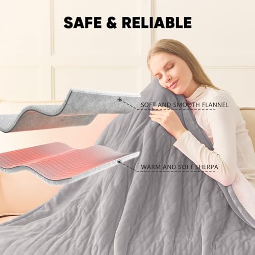 Electric Heated Throw Blanket 50x60, 10 Heat Levels & Auto-Off, Misty Grey