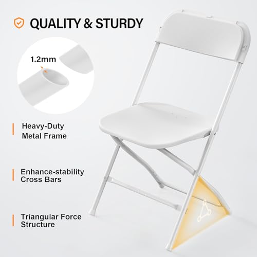 10-Pack White Plastic Folding Chairs - Commercial Steel Frame Event Seats