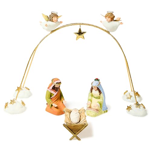 Hand-Painted Cherub Angel Nativity Set with Arch, 4-Piece Christmas Decor