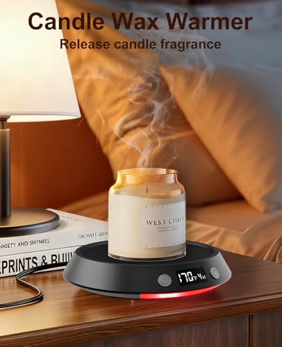 Kepwam Black Mug Warmer for Desk - 3 Temp Settings & 2-9H Timer, Coffee & Candle Warmer