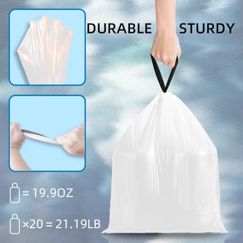 1.6 Gallon Small Drawstring Trash Bags - 120 Count White Bin Liners