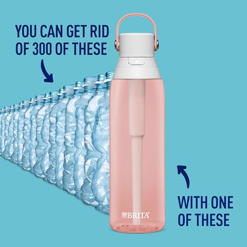 Brita Hard-Sided Plastic Premium Filtering Water Bottle, BPA-Free, Reusable, Replaces 300 Plastic Water Bottles, Filter Lasts 2 Months or 40 Gallons, Includes 1 Filter, Blush - 26 oz