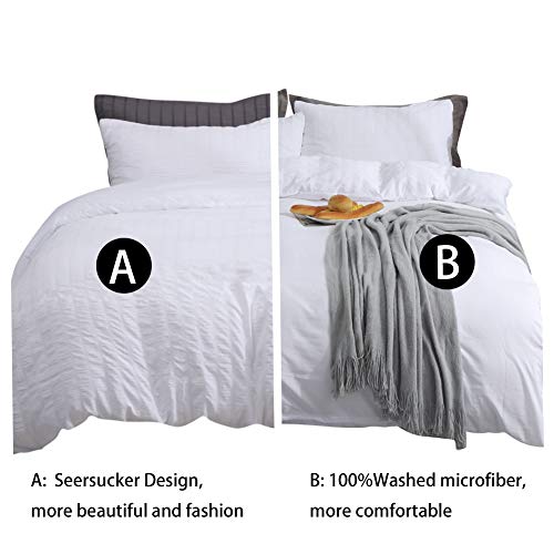White Queen Seersucker Duvet Cover Set - Soft Washed Microfiber Bedding
