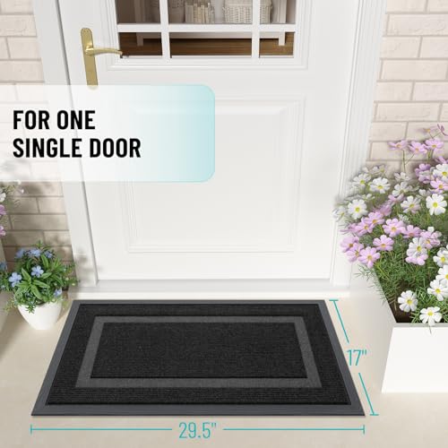 Heavy-Duty Front Door Mat - Low-Profile Rubber Entryway Doormat (29.5x17)