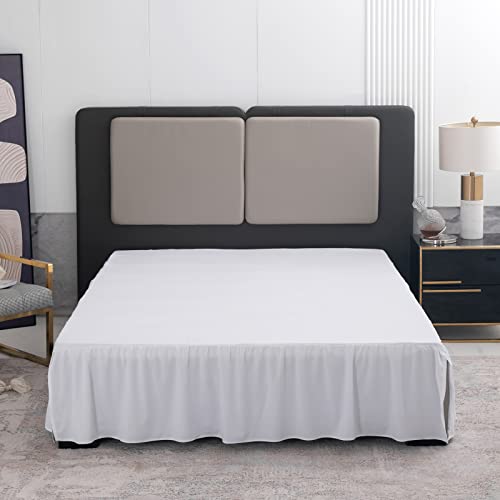 Queen Ruffled Bed Skirt with 14 Inch Drop & Split Corners - White Microfiber