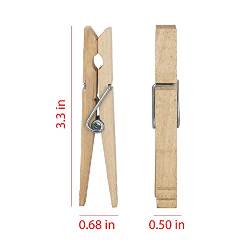 Heavy-Duty Wooden Clothespins with Rust-Resistant Spring, 50-Pack
