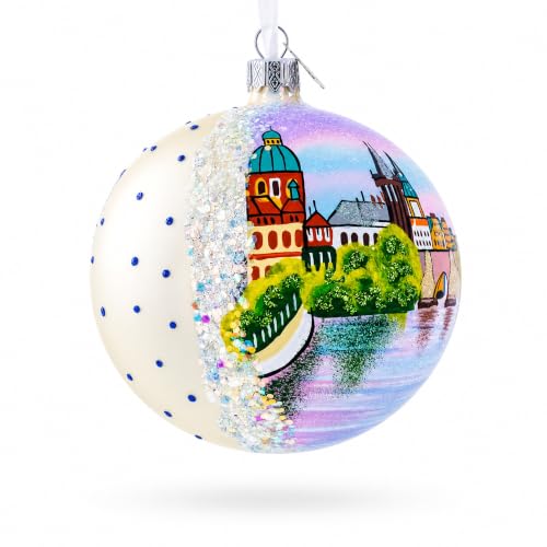 Karluv Most Prague Glass Ball Ornament - 4 Inch Hand-Painted Christmas Decoration
