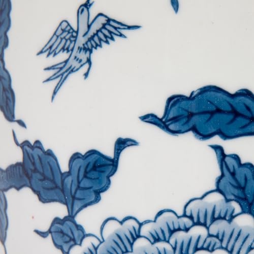 Blue and White Ceramic Umbrella Stand - 18-Inch Floral Entryway Decor