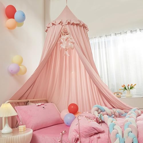 Large Princess Bed Canopy for Girls, Ruffled Edge Play Tent for Bedroom