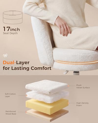 Adjustable Velvet Office Chair with Bow Lumbar Pillow, Armless Desk Chair