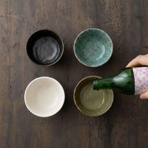 Set of 4 Japanese Ceramic Sake Cups 1.7oz - Gifu Minoyaki, Color Variants