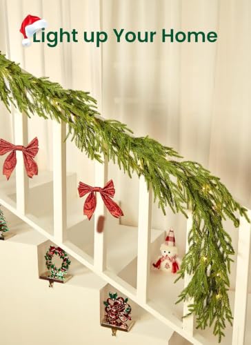 Norfolk Pine 6ft Christmas Garland with 20 LED Lights, Battery-Operated Prelit