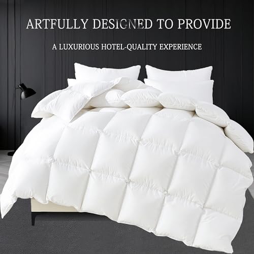 All-Season Goose Feather & Down Comforter - 100% Cotton King Duvet Insert