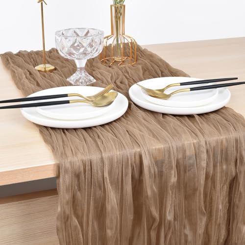 Joanlody Coffee Cheesecloth Table Runner 10ft Fall Wedding Home Decor