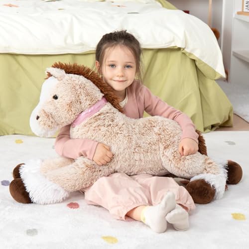 33-Inch Large Stuffed Horse Plush Toy, Brown Pony Cuddle Pillow