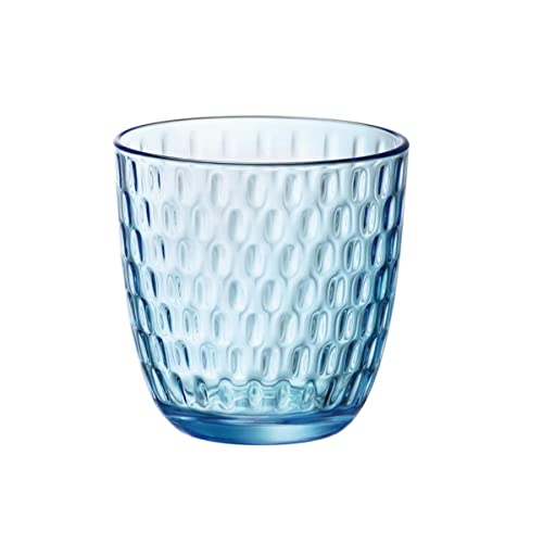 Embossed Blue Glass Shot Glasses Set, 6-Piece Low Format Drinkware