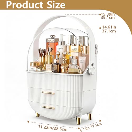 NestOrganix White & Gold Makeup Organizer with Drawers - Cosmetic Storage Case