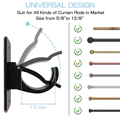 Self-Adhesive Curtain Rod Brackets - No-Drill Wall Holders, 4 Pack (Black)