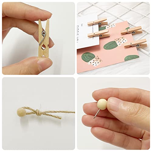 Wall Photo Hanging Display with 50 Wooden Clips and 32.8ft Twine