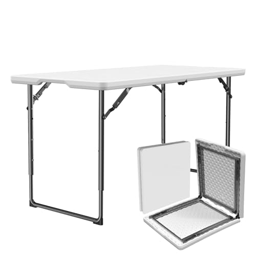 4ft Folding Table - Heavy Duty Adjustable Height Portable Utility Table