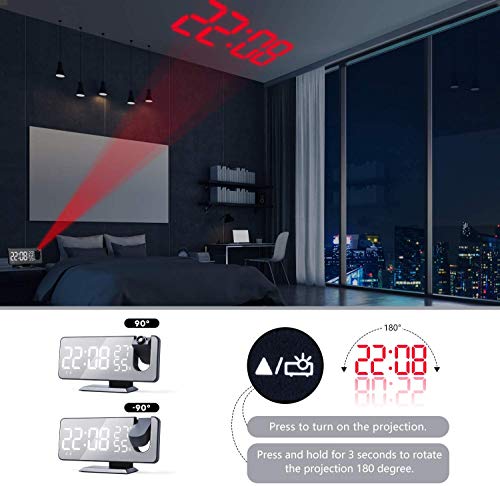 Digital Projection Alarm Clock with Ceiling Projector & USB Charging