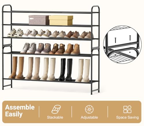 KEETDY 3-Tier Long Metal Shoe Rack - Wide Stackable Shoe Organizer Shelf