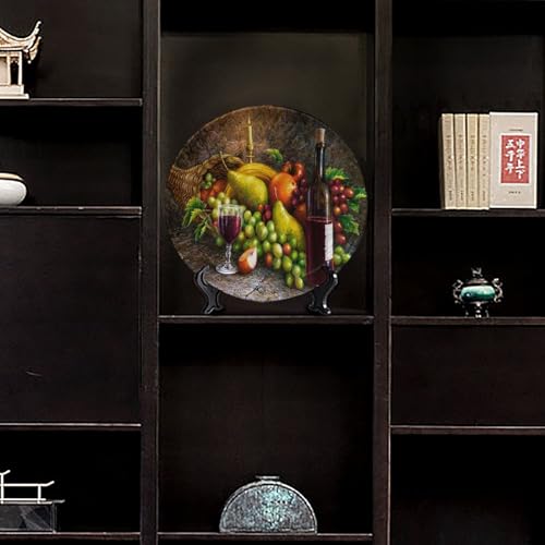 Ceramic Decorative Plate with Display Stand, 10-Inch Fruit Art Decor