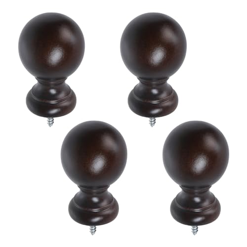 Wooden Ball Curtain Rod Finials, 0.94 Inch End Caps, Brown, 4 Pack