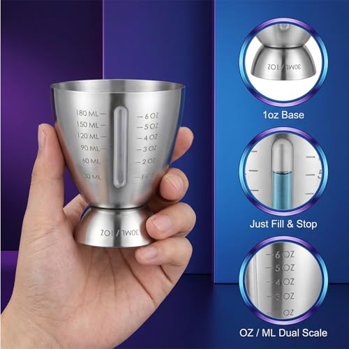 FdcLixuvol 6 Oz Stainless Steel Cocktail Jigger with Graduated Measurements
