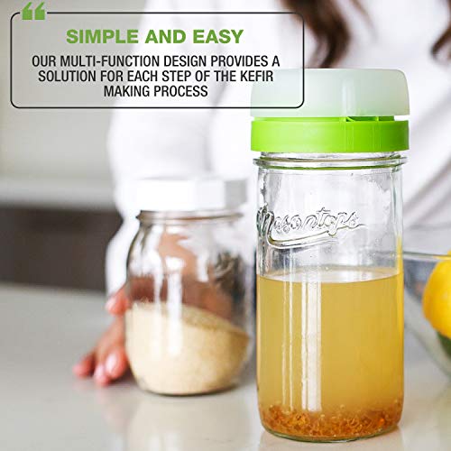 Wide Mouth Mason Jar Kefir Lids and Grain Strainer Kit