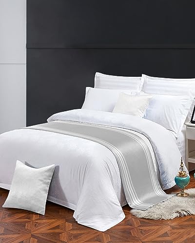 Grey Striped Satin King Size Bed Runner - Modern Luxury Bed Scarf (94x20 In)