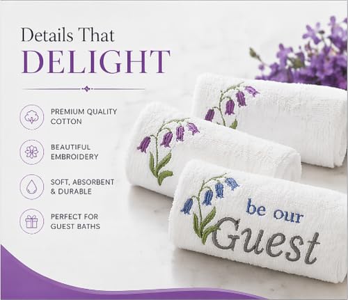 Embroidered Cotton Washcloths - 13x13 Inch Guest Towels, Set of 4